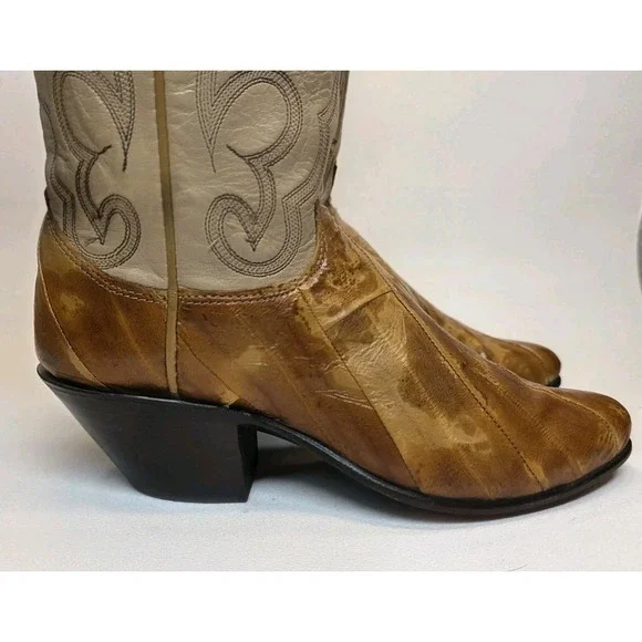 Womens Size 6 B Olathe Exotic Eel Skin Brown Leather Western Cowboy Boots - Picture 2 of 16